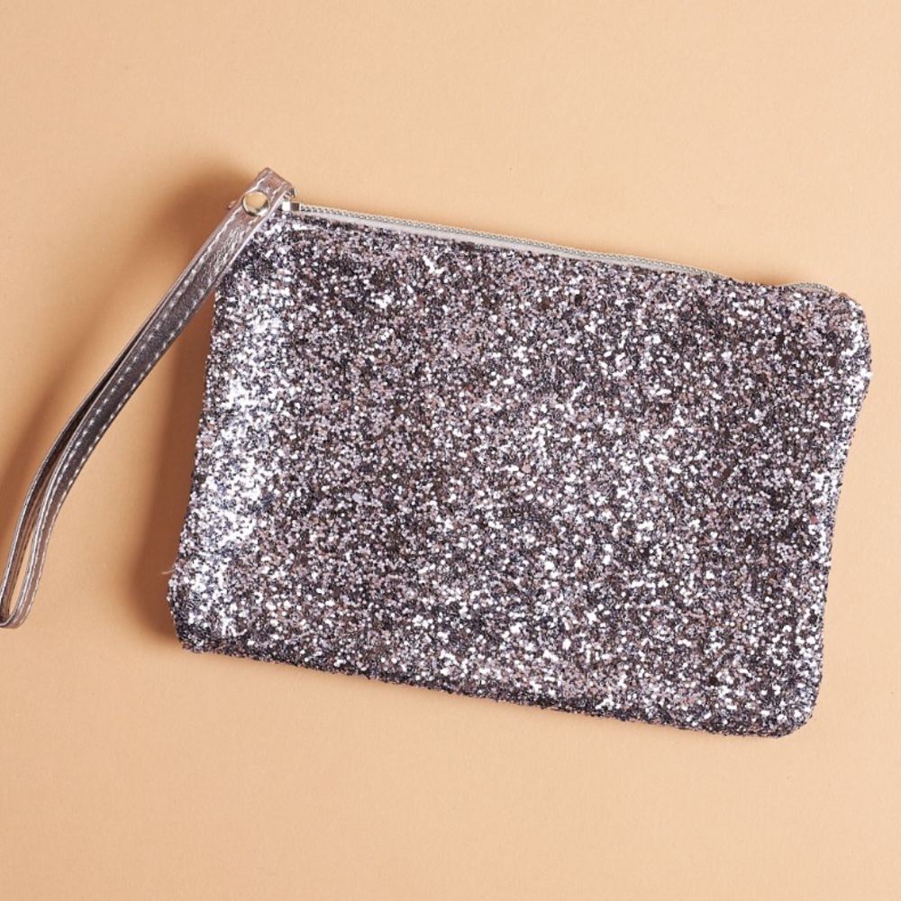 Topshop Party Glitter Clutch Makeup Go-To Bag with Strap